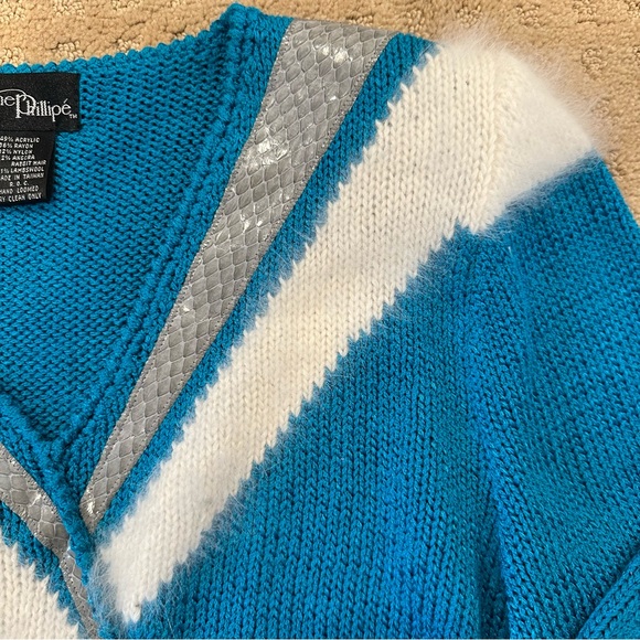 Vintage Christine Phillipé color block sweater with snakeskin and angora accents - Picture 3 of 5